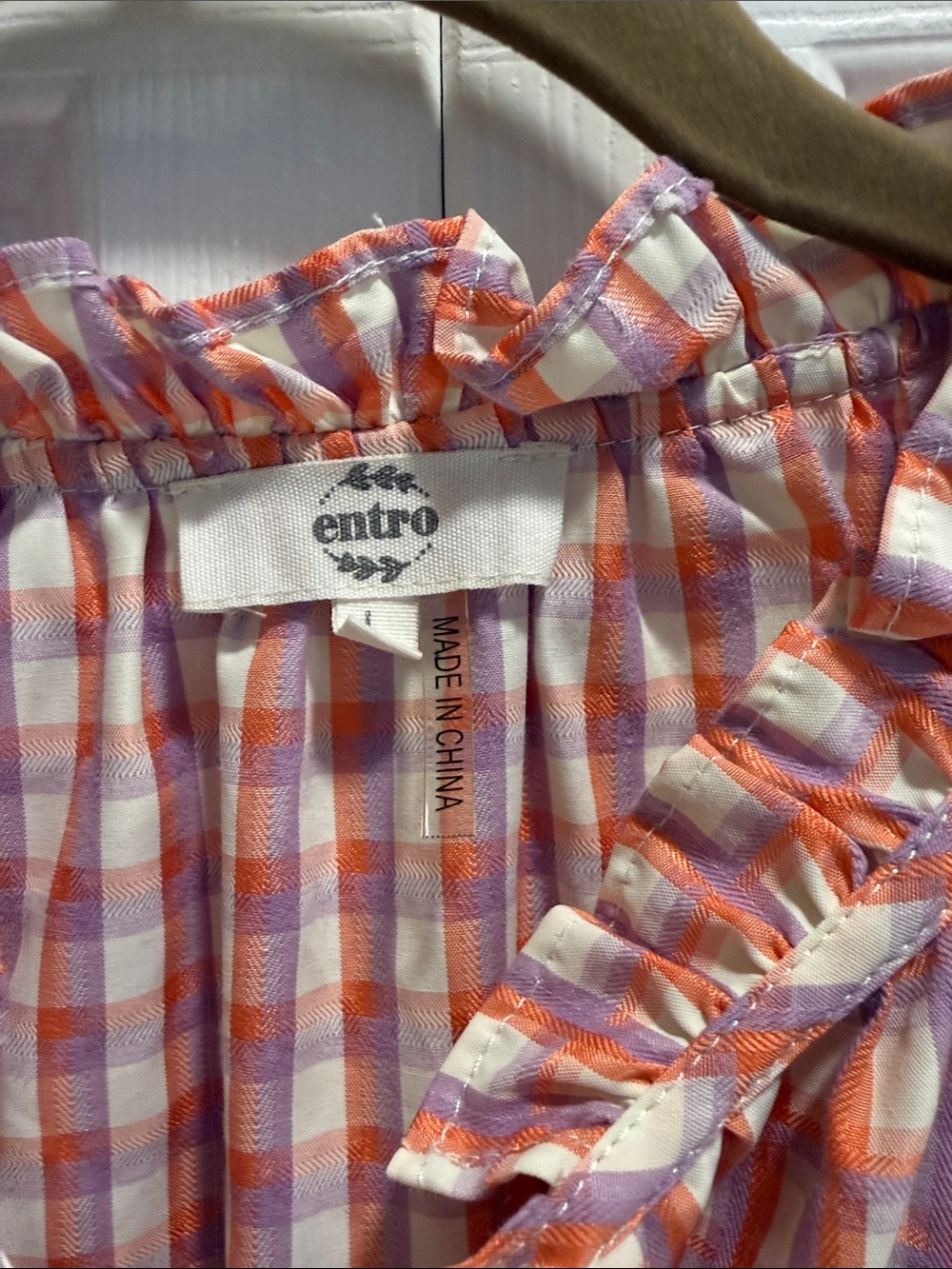entro Pink Plaid Ruffle Tie-Neck Blouse - Picture 4 of 5